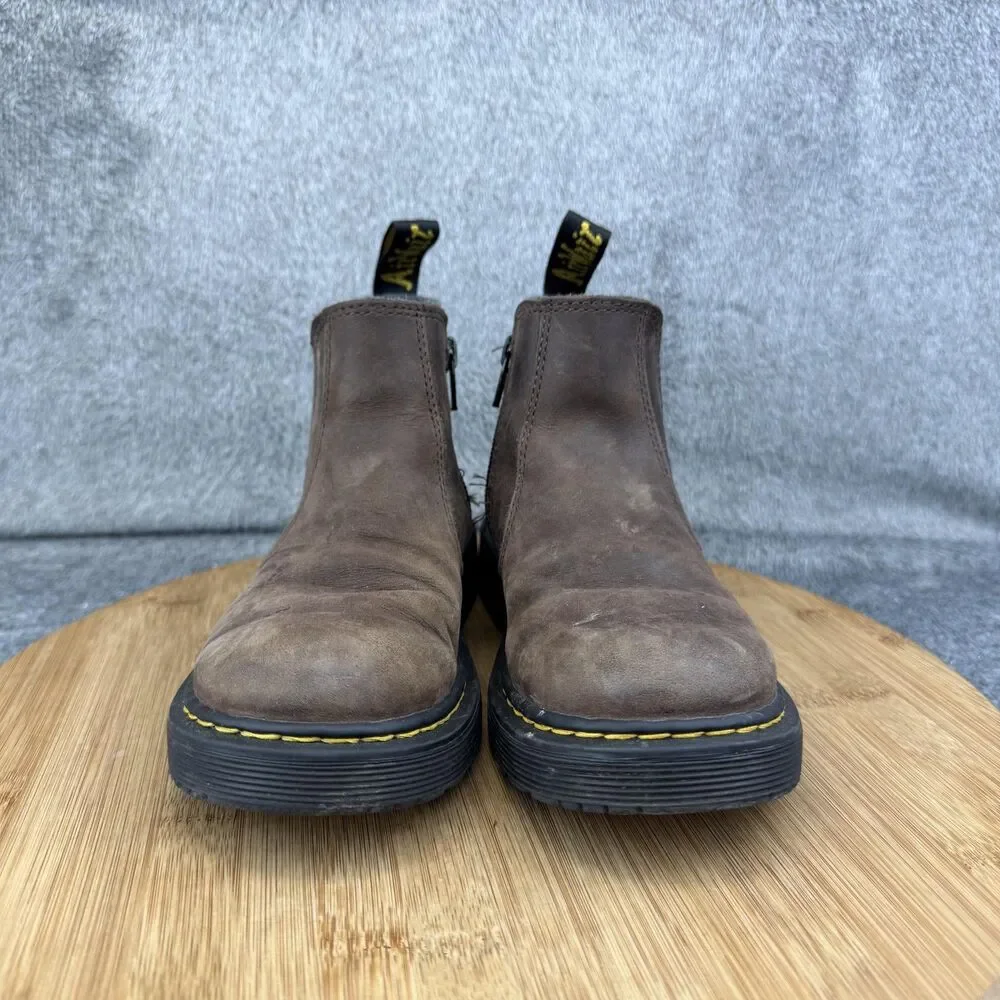 Dr. Martens 2976 J Boots Boys Size 1 Brown Leather Chelsea Zip Lined Ankle